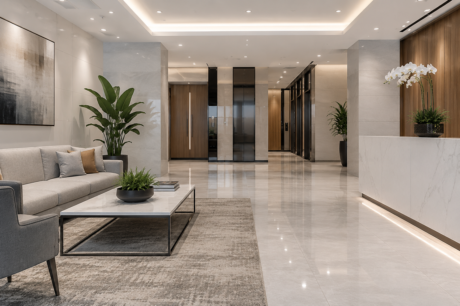 A clean, well-organised commercial corridor maintained to a premium standard