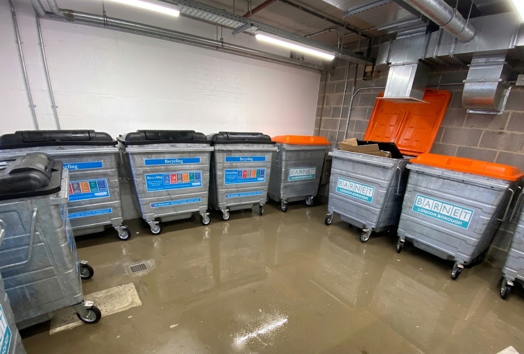 A clean, well-maintained bin storage area kept tidy and hygienic